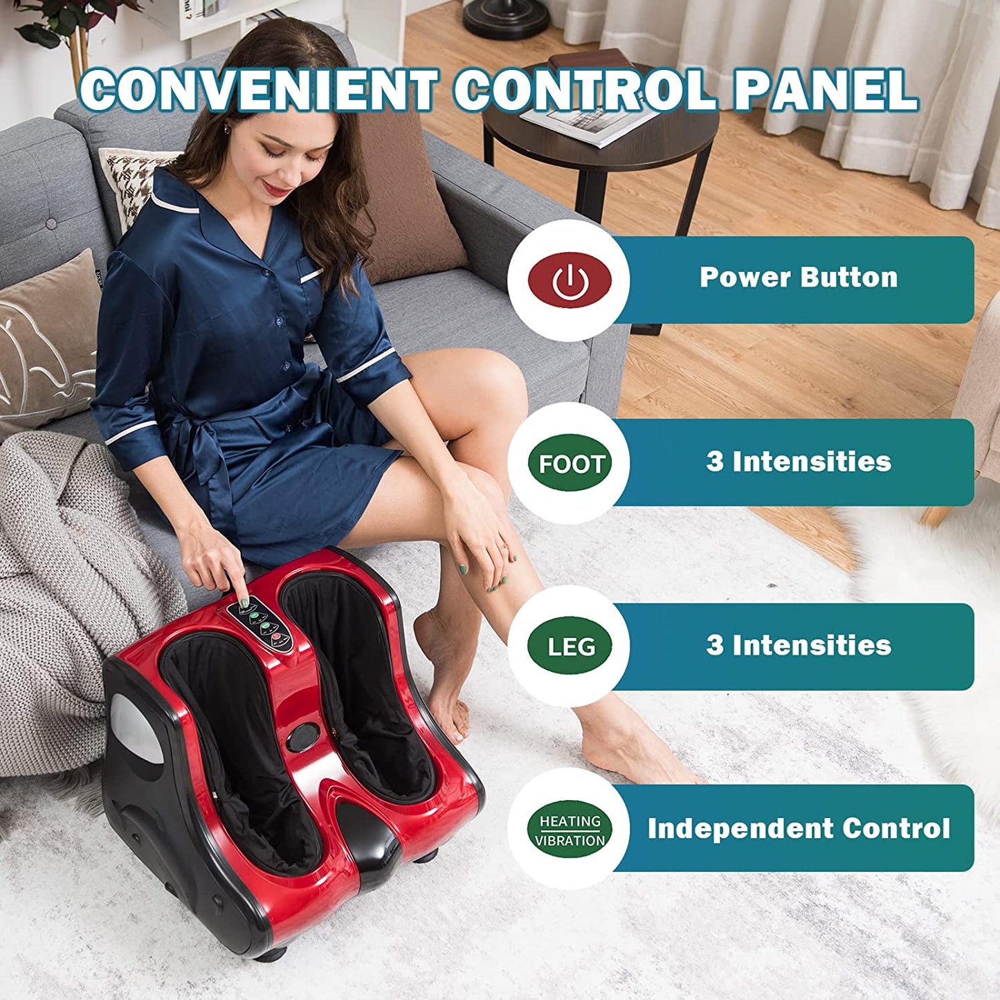 Shiatsu Foot Calf Leg Massager with Kneading Rolling Vibration Heating for Stress Relief Tired Feet
