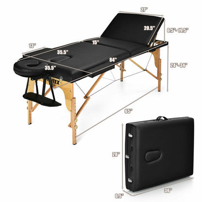 84inch Portable Folding Massage Table Lash Bed Adjustable 3 Sections Spa Salon Tattoo Bed with Carry Case