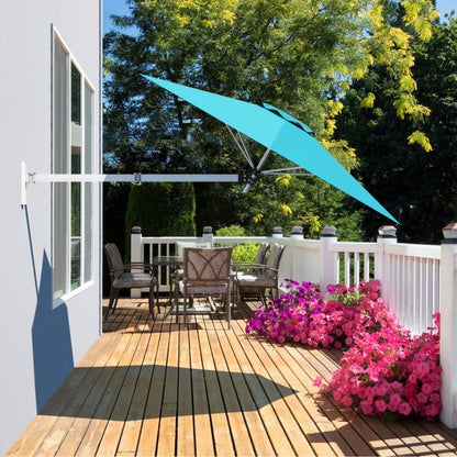 8 Feet Patio Wall-Mounted Umbrella Outdoor Tilting Parasol with Wind Vent and Adjustable Pole