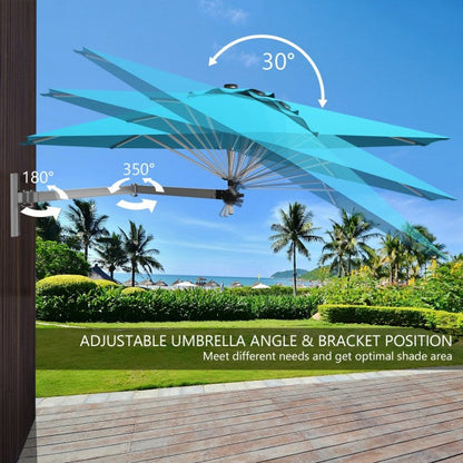 8 Feet Patio Wall-Mounted Umbrella Outdoor Tilting Parasol with Wind Vent and Adjustable Pole