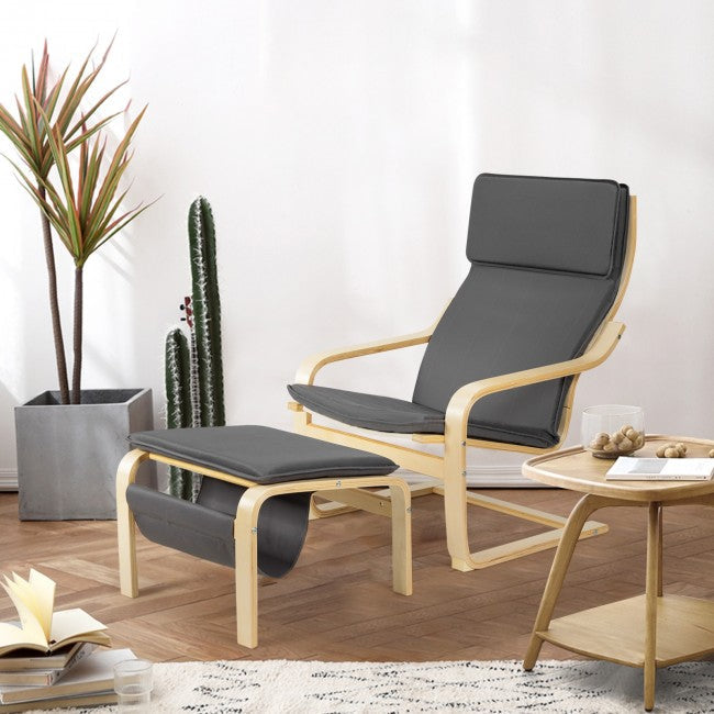 Modern Wooden Relax Lounge Chair Set Accent Armchair With ottoman