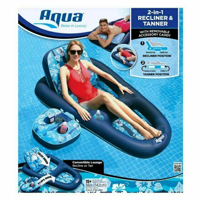 Aqua 2 in 1 Pool Float Lounger / Floaties- Recliner and Tanner Swimming Pool Lounger w Drink Holder Float - Westfield Retailers