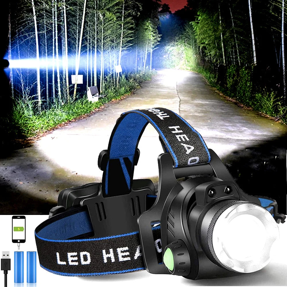 Premium Brightest Rechargeable Led Headlamp with 2 Rechargeable Battery