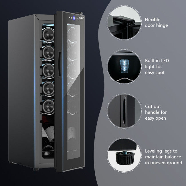12 Bottle Compressor Wine Cooler Refrigerator Freestanding Wine Cellar Fridge with Memory Functions and LED Lights