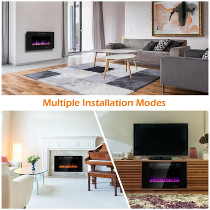 30" Recessed Ultra Thin Electric Fireplace Noiseless Electric Heater with Remote Control and Touch Screen