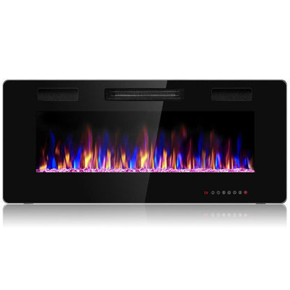 42 Inch Recessed Ultra Thin Electric Fireplace Wall Mounted Electric Heater with Touch Screen and Remote Control