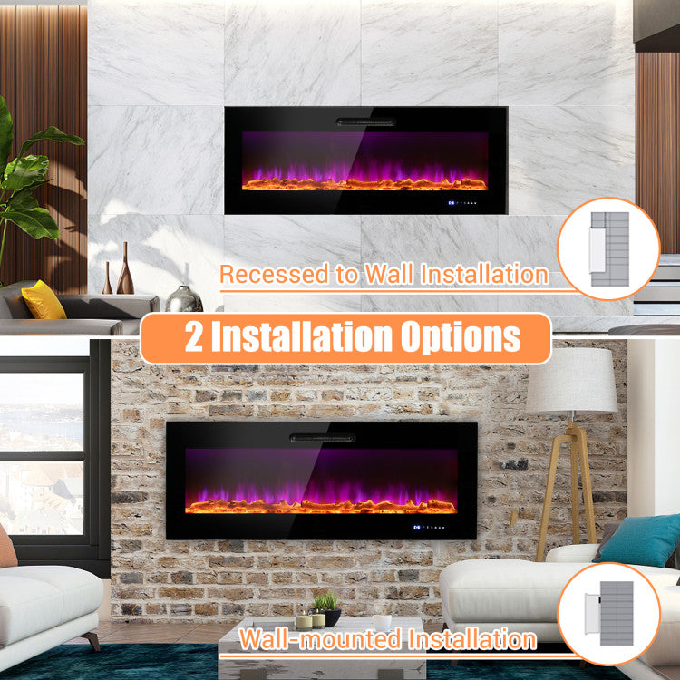 50/60 Inch Wall Mounted Recessed Electric Fireplace Heater with Remote Control and Touch Screen