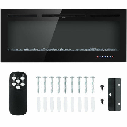 50 Inch Electric Fireplace 750/1500W Wall Mounted and Recessed Fireplace Heater with Remote Control