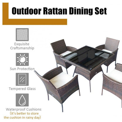 Outdoor 5PCS Dining Table Set with 1 Table and 4 Single Sofas