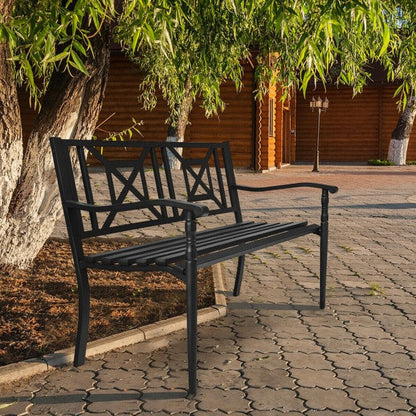 Patio Garden Bench Steel Frame Park Yard Outdoor Furniture