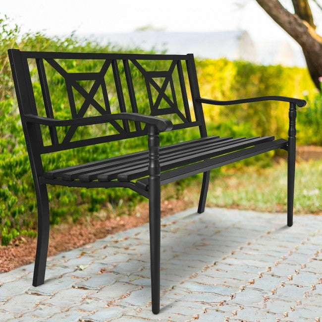 Patio Garden Bench Steel Frame Park Yard Outdoor Furniture