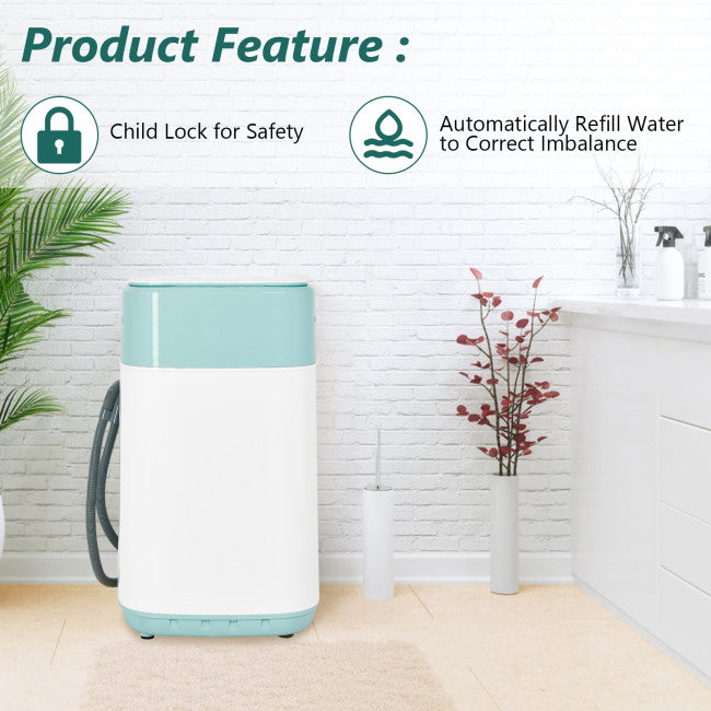 8lbs Portable Fully Automatic Washing Machine Compact Laundry Washer and Dryer with Drain Pump