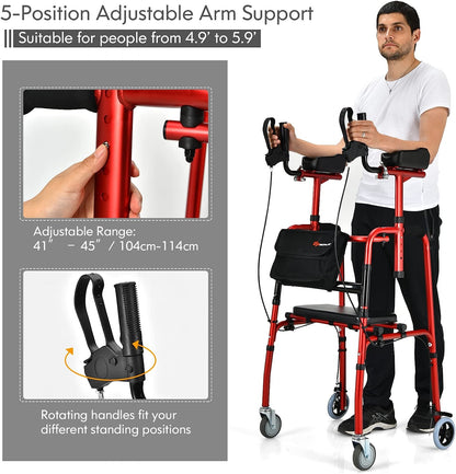 Andador vertical plegable Andador con andador de pie resistente con bolsa de almacenamiento y frenos abatibles