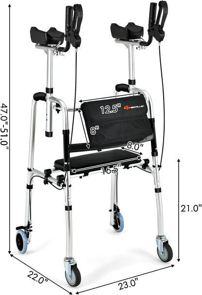 Andador vertical plegable Andador con andador de pie resistente con bolsa de almacenamiento y frenos abatibles