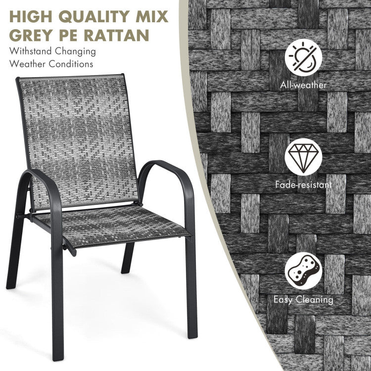 Set of 6 Outdoor Rattan Dining Chairs Patio PE Wicker Stackable Chairs with Sturdy Steel Frame