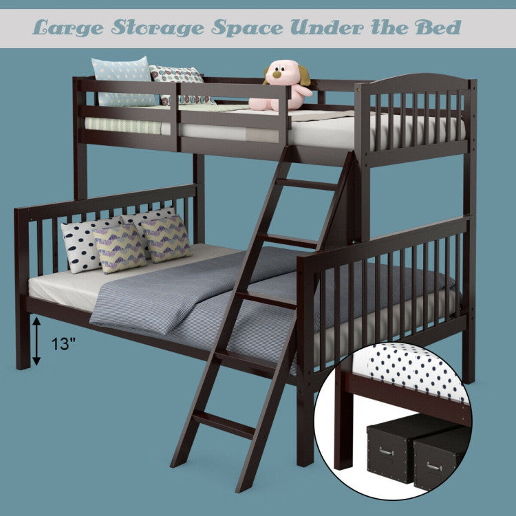 Twin-Over-Twin Hardwood Bunk Bed 2-in-1 Convertible Space-Saving Beds with Inclined Ladder and Safety Guardrails for Kids Teens Adults