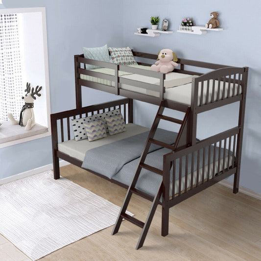 Litera de madera dura con dos camas individuales, camas convertibles 2 en 1 que ahorran espacio con escalera inclinada y barandillas de seguridad para niños, adolescentes y adultos