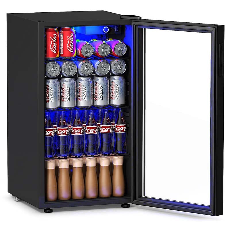 2-in-1 Mini Wine Cooler 120 Cans Built-In or Freestanding Beverage Refrigerator Beer Fridge with LED Light