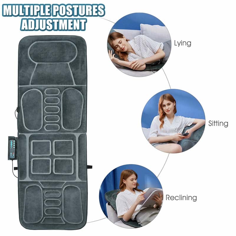 Foldable Heated Massage Pad, Portable Massage Mat with 10 Vibration Motors, Full Body Massage Mattress, Massager Cushion for Back Pain Relief