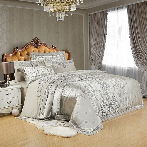 EGW Washed Cotton Jacquard Bedding Set Webbing Luxury Elegant Fashion  Letter Duvet Cover Flat Sheet Pillowcase King Home Linen