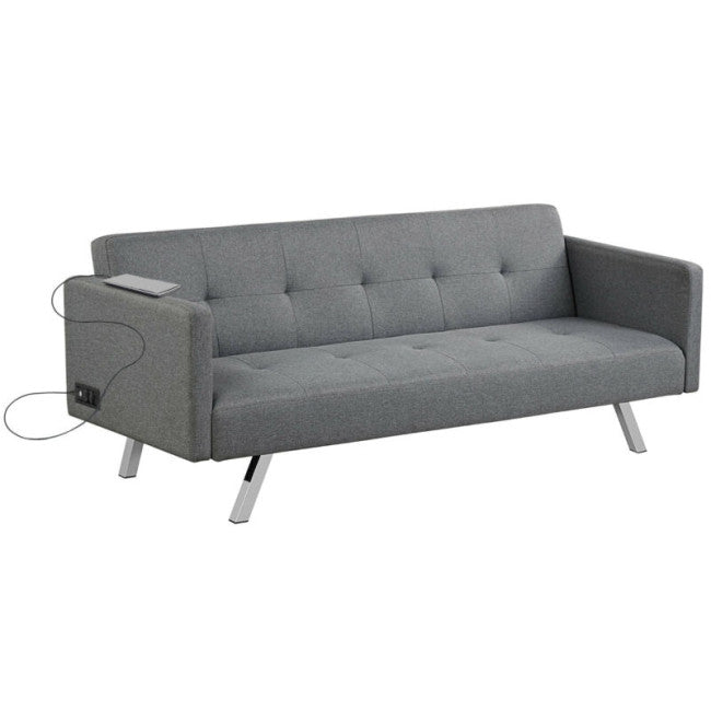 Sofá cama futón convertible moderno, sofá cama reclinable plegable de 3 asientos con enchufes laterales y puertos USB