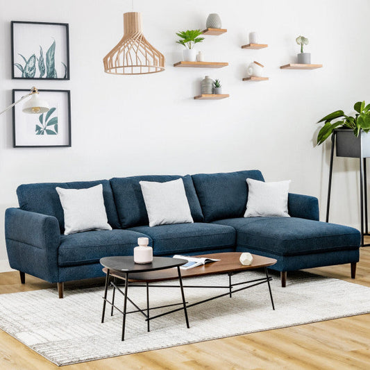 Moderno sofá seccional de 3 asientos de tela en forma de L, chaise lounge tapizado con cojín