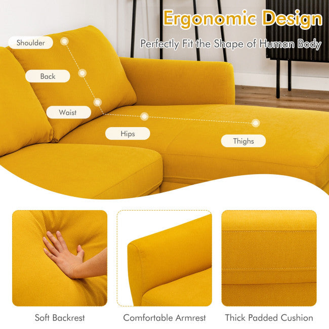 Modern L-Shaped Fabric Sectional 3-Seat Sofa Set Upholstered Chaise Lounge with Cushion
