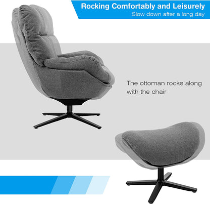 Modern Swivel Lounge Rocking Chair Upholstered 360 Accent Lazy Recliner Armchair with Ottoman and Aluminum Alloy Base