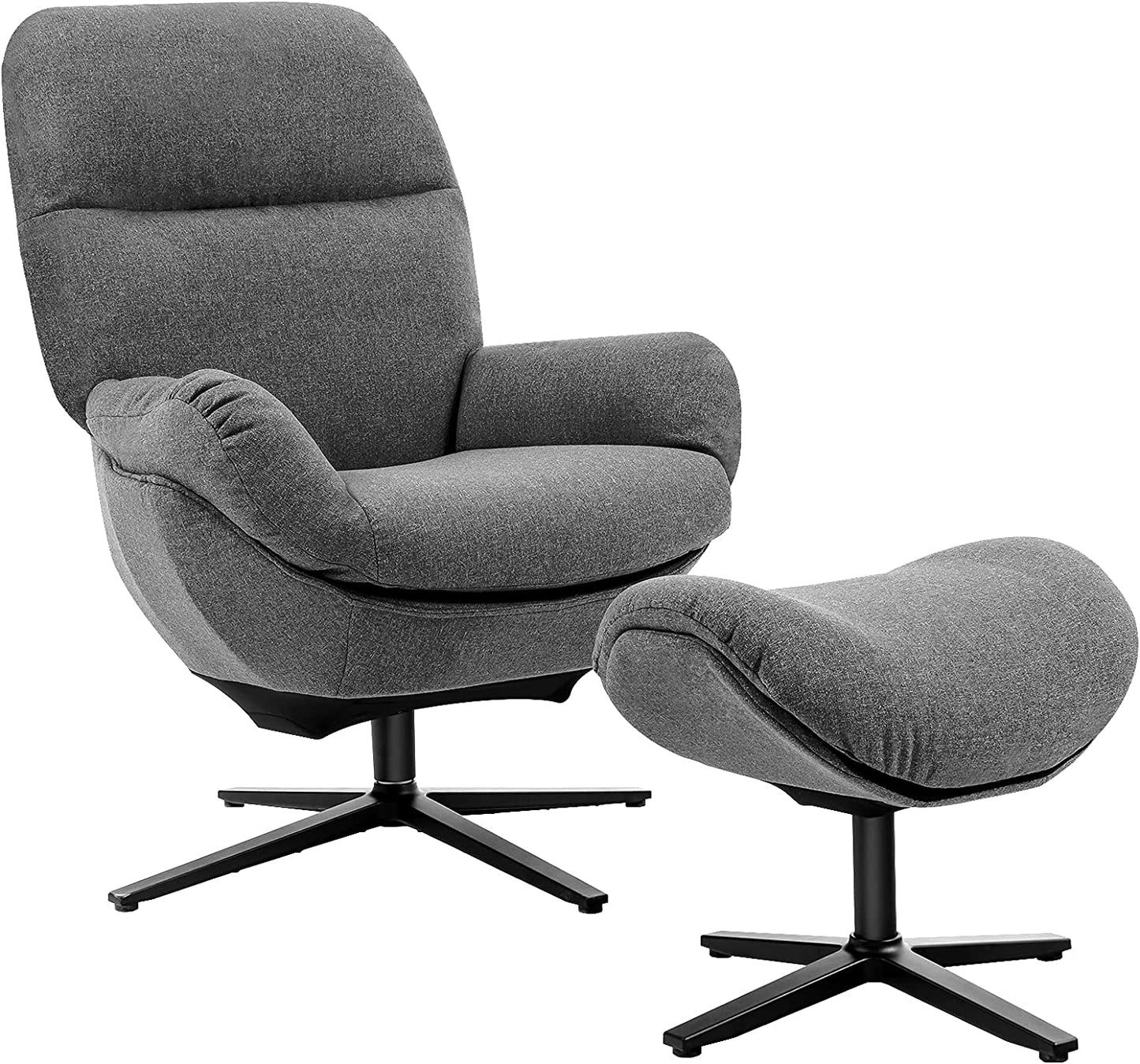 Modern Swivel Lounge Rocking Chair Upholstered 360 Accent Lazy Recliner Armchair with Ottoman and Aluminum Alloy Base