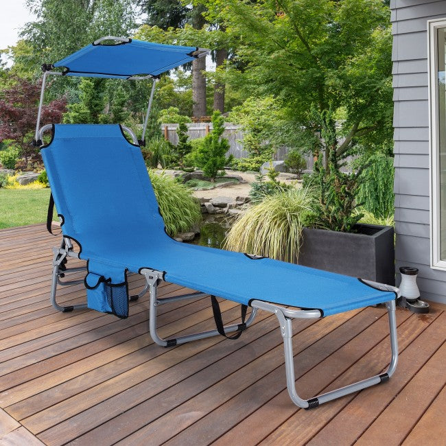 Outdoor Adjustable Folding Recliner Chair Patio Lounge Chair with Canopy Shade