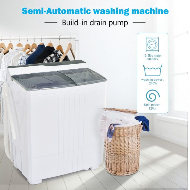 Portable Compact Twin Tub Washing Machine Mini Laundry Washer with Drain Pump