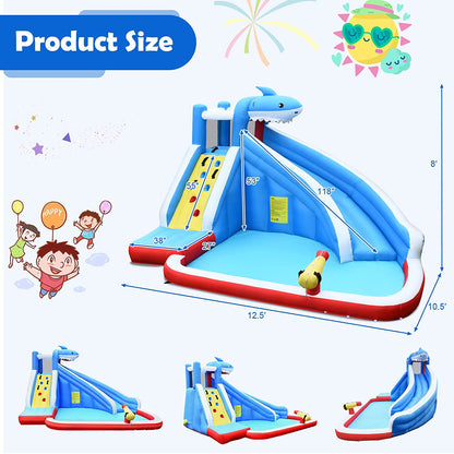 Shark Water Slide Kid's Inflatable Castle with Climb Wall