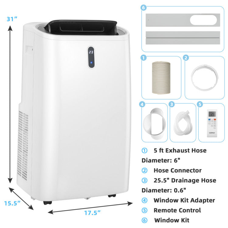 14000 BTU(Ashrae) Portable Air Conditioner with APP and WiFi Control