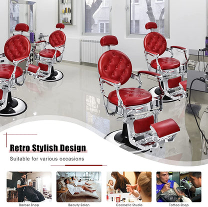 Silla de peluquero vintage, silla reclinable giratoria de 360°, sillas de peluquería con altura ajustable y reposacabezas desmontable