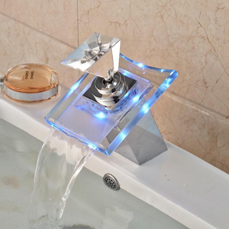LED Color Luxury Glass Waterfall Basin Faucet - Westfield Retailers