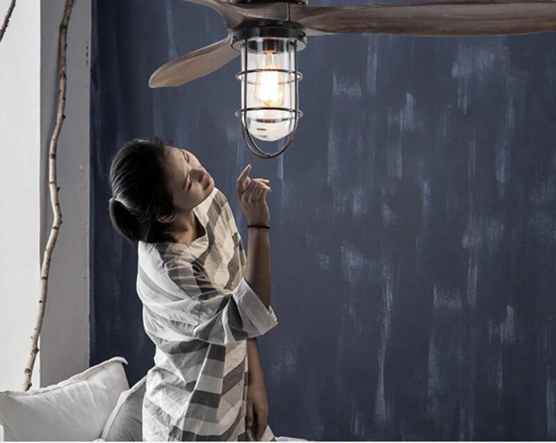 Loft Iron Wood Glass Ceiling Fan LED Lights - Westfield Retailers