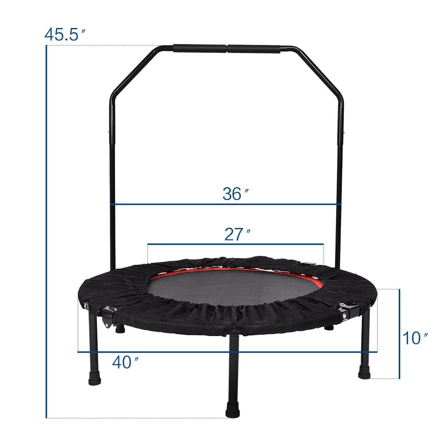 40" Mini Trampoline Rebounder, Portable & Foldable Exercise Trampoline With Handrail For Adults Kids Body Fitness Training Workouts, Indoor/Garden/Workout Cardio - Westfield Retailers