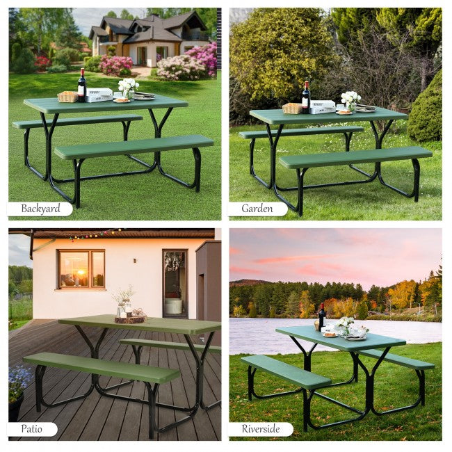 Juego de mesa para acampar al aire libre, juego de comedor para todo tipo de clima, con base de metal y textura similar a la madera