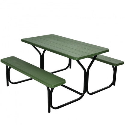 Juego de mesa para acampar al aire libre, juego de comedor para todo tipo de clima, con base de metal y textura similar a la madera