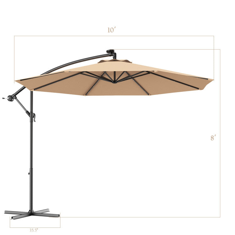 UmbrellaShade - Sombrilla voladiza para patio de 10 pies con luces solares y base cruzada