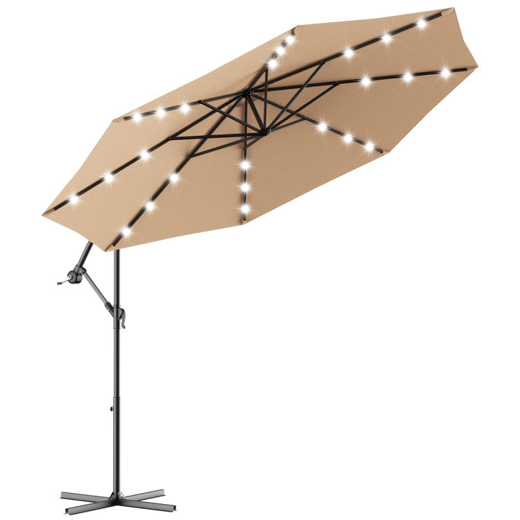 UmbrellaShade - 10 Foot Cantilever Patio Umbrella with Solar Lights and Cross Base