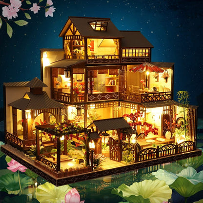 Large LED Glowing Modern Wooden DIY Doll House - Westfield Retailers