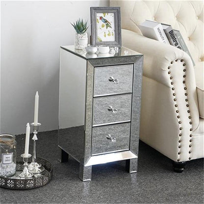 Elegant Three Drawer Silver Mirrored Bedside Nightstand Table - Westfield Retailers