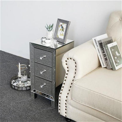 Elegant Three Drawer Silver Mirrored Bedside Nightstand Table - Westfield Retailers