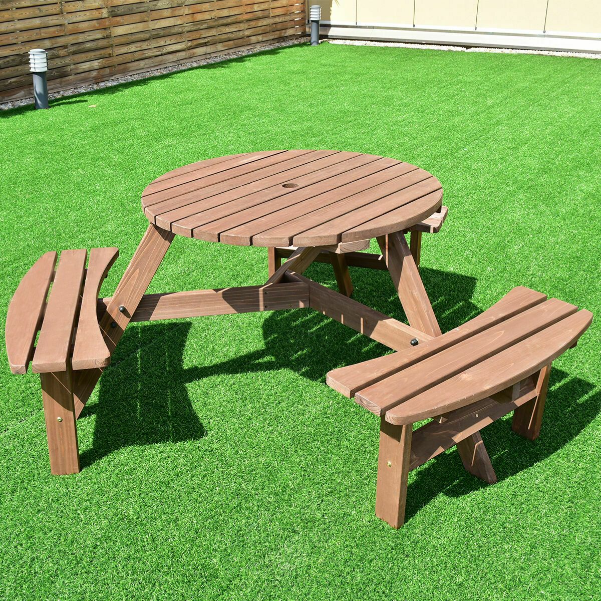 Premium Large Wooden Round Outdoor Patio Picnic Table - Westfield Retailers
