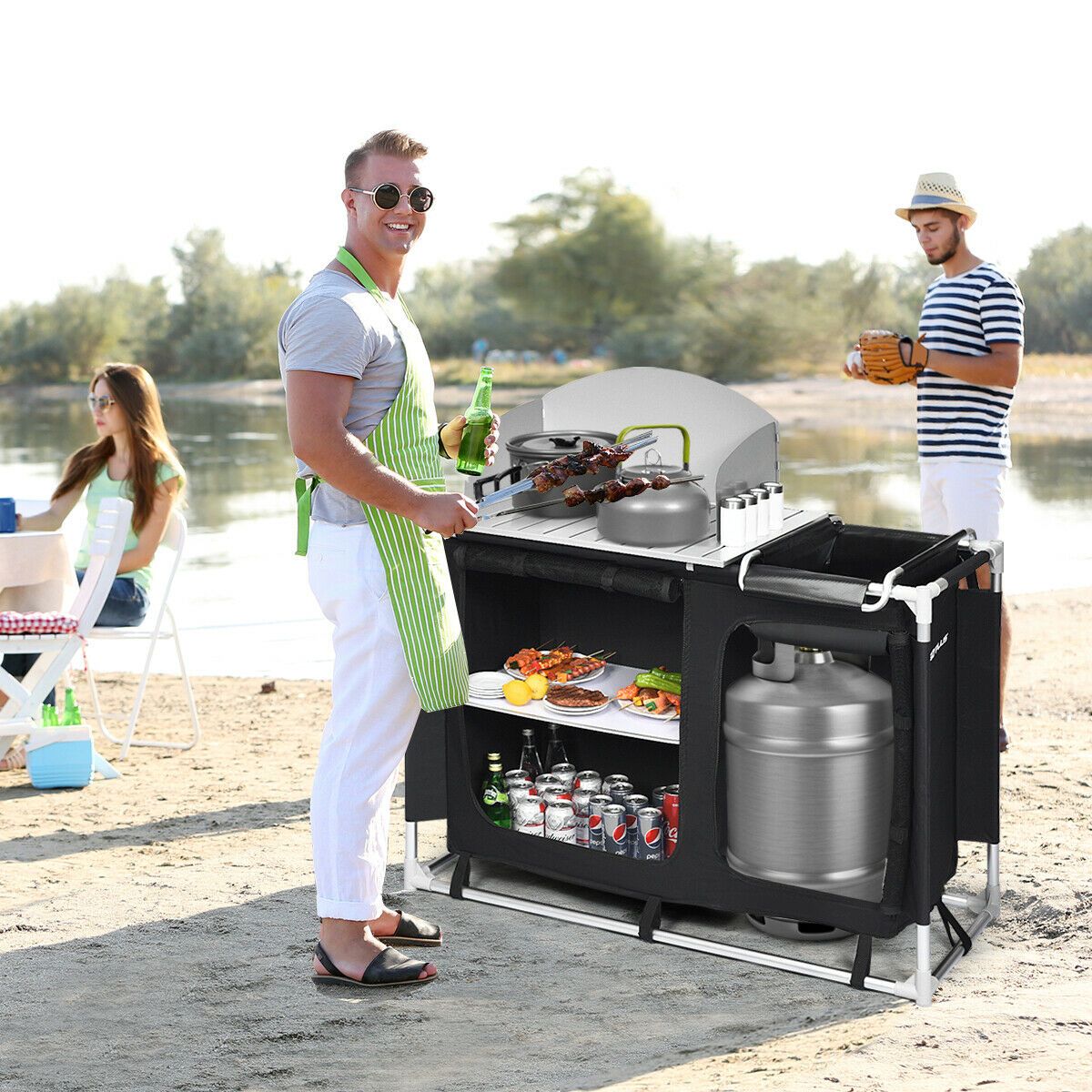 Large Portable Outdoor Camping Kitchen Cook Table Station - Westfield Retailers