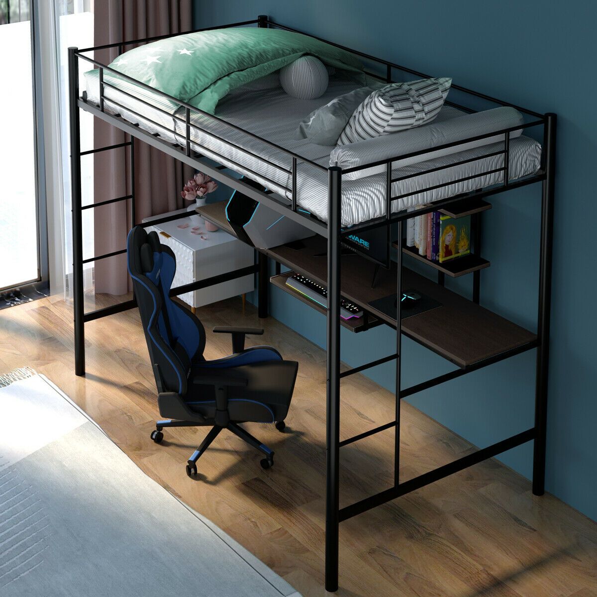 Large Twin Adult Metal Loft Bed Frame With Storage And Desk - Westfield Retailers