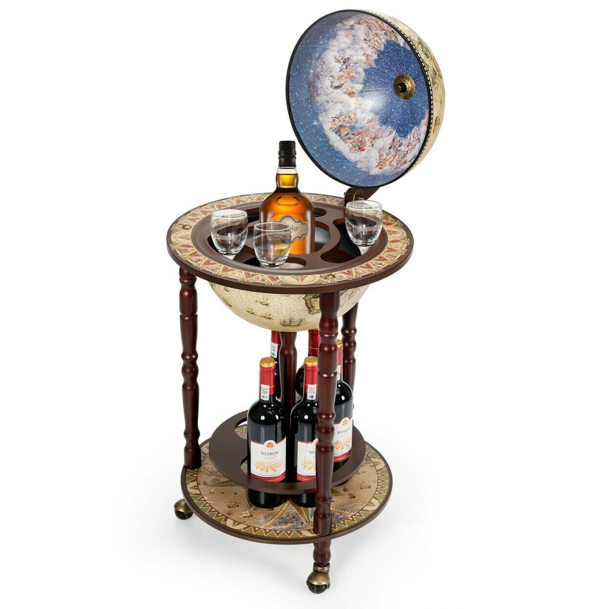 Premium Freestanding Vintage Globe Wine Bar Stand Cart - Westfield Retailers