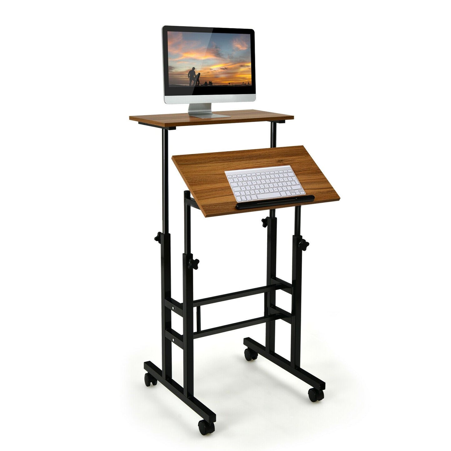 Portable Height Adjustable Wooden Standing Rolling Computer Desk - Westfield Retailers