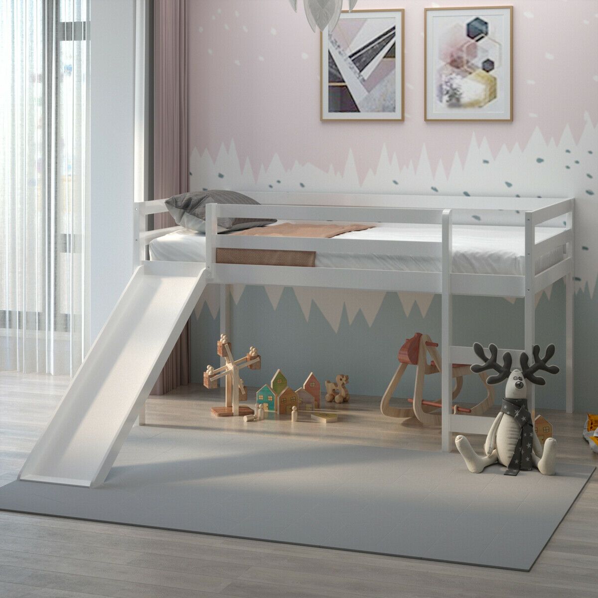 Heavy Duty Twin Sized Wood Kids Loft Bed With Slide - Westfield Retailers